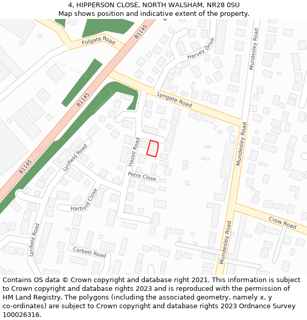 4, HIPPERSON CLOSE, NORTH WALSHAM, NR28 0SU: Location map and indicative extent of plot