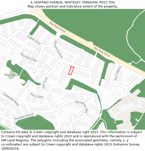 4, HISPANO AVENUE, WHITELEY, FAREHAM, PO15 7DS: Location map and indicative extent of plot