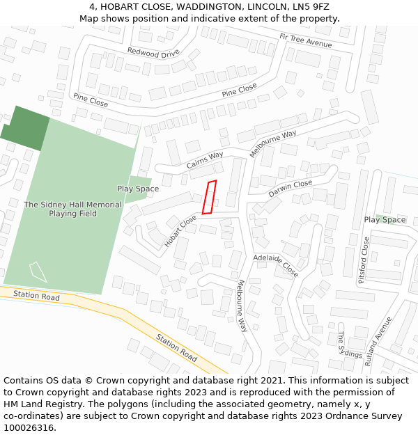 4, HOBART CLOSE, WADDINGTON, LINCOLN, LN5 9FZ: Location map and indicative extent of plot