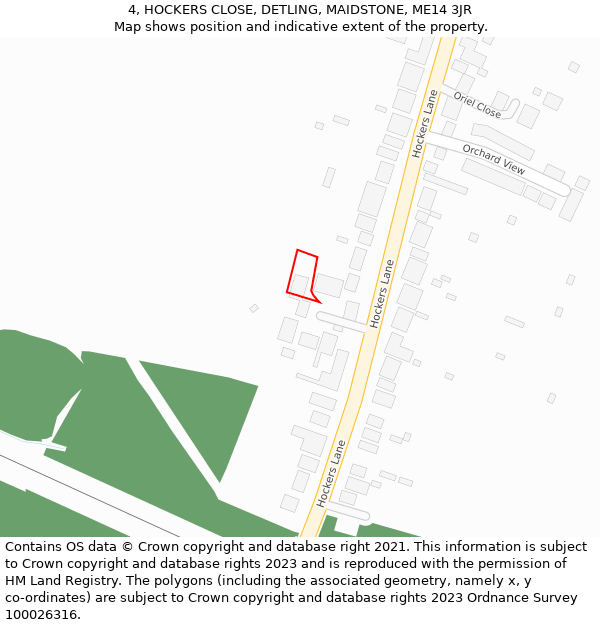 4, HOCKERS CLOSE, DETLING, MAIDSTONE, ME14 3JR: Location map and indicative extent of plot