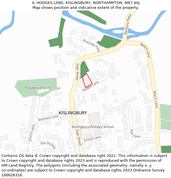 4, HODGES LANE, KISLINGBURY, NORTHAMPTON, NN7 4AJ: Location map and indicative extent of plot