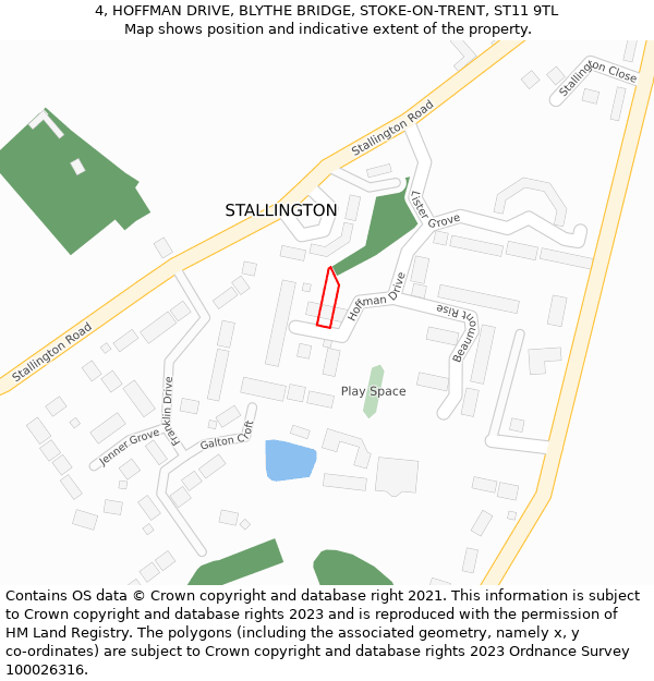 4, HOFFMAN DRIVE, BLYTHE BRIDGE, STOKE-ON-TRENT, ST11 9TL: Location map and indicative extent of plot