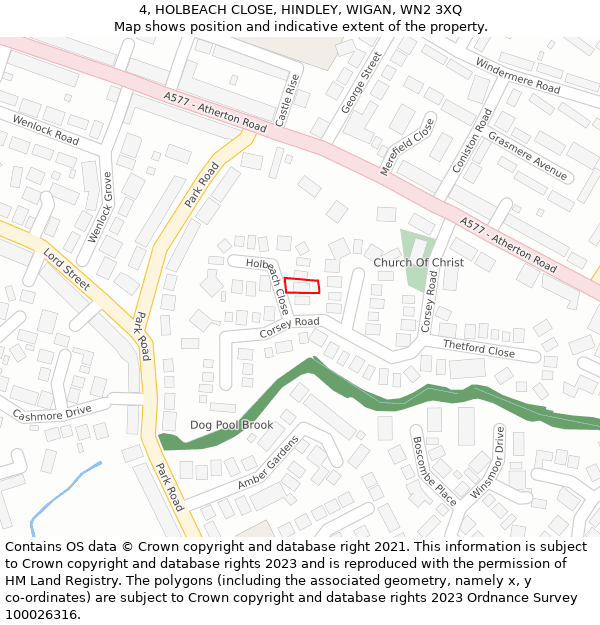 4, HOLBEACH CLOSE, HINDLEY, WIGAN, WN2 3XQ: Location map and indicative extent of plot