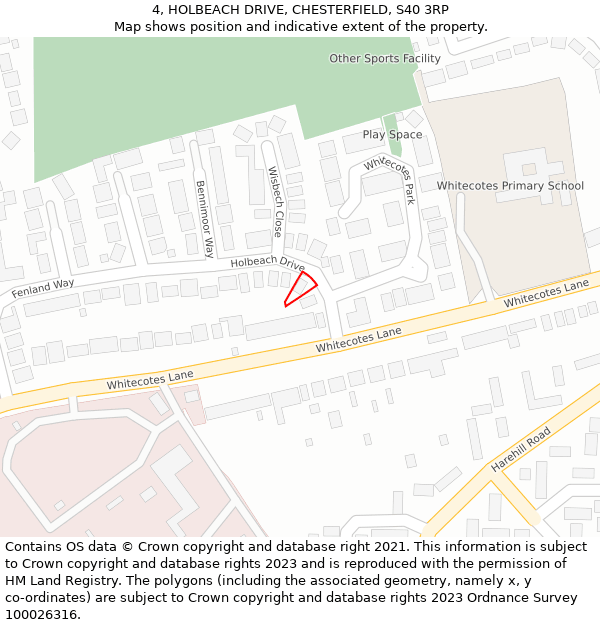 4, HOLBEACH DRIVE, CHESTERFIELD, S40 3RP: Location map and indicative extent of plot