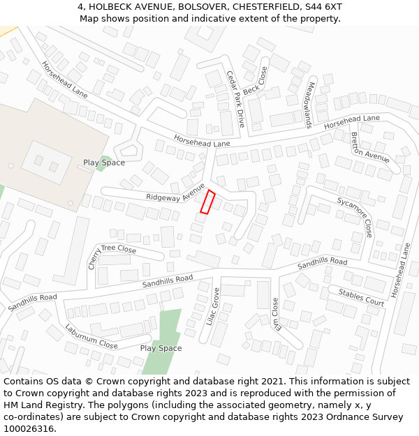 4, HOLBECK AVENUE, BOLSOVER, CHESTERFIELD, S44 6XT: Location map and indicative extent of plot