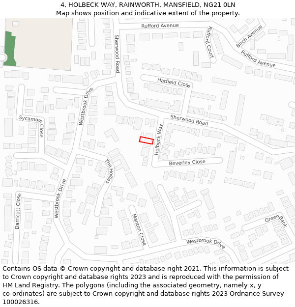 4, HOLBECK WAY, RAINWORTH, MANSFIELD, NG21 0LN: Location map and indicative extent of plot