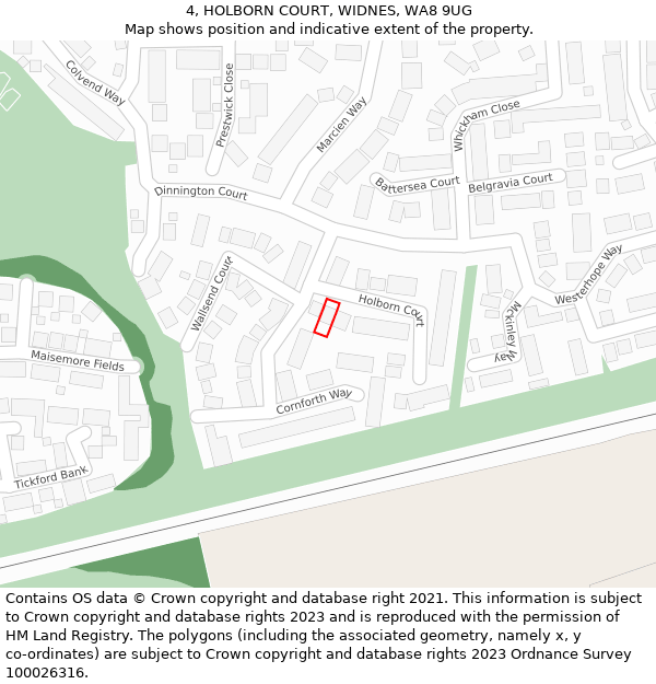 4, HOLBORN COURT, WIDNES, WA8 9UG: Location map and indicative extent of plot