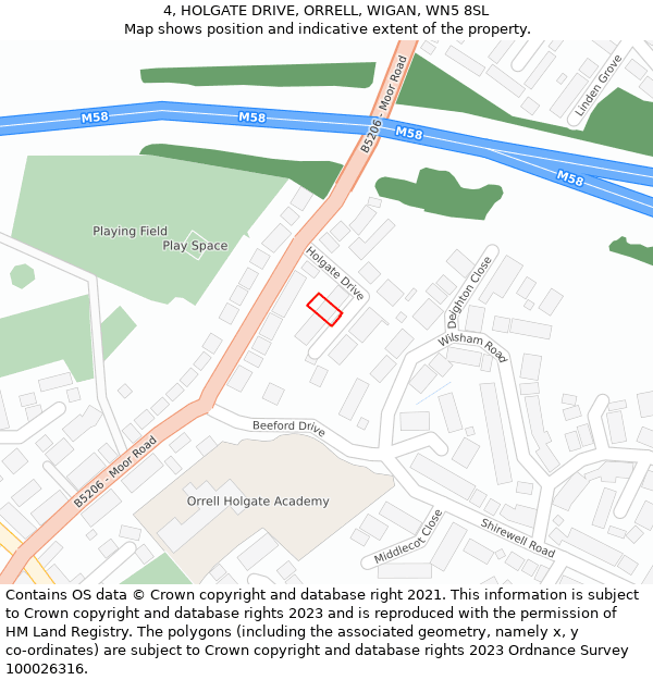 4, HOLGATE DRIVE, ORRELL, WIGAN, WN5 8SL: Location map and indicative extent of plot