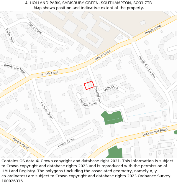 4, HOLLAND PARK, SARISBURY GREEN, SOUTHAMPTON, SO31 7TR: Location map and indicative extent of plot