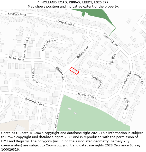 4, HOLLAND ROAD, KIPPAX, LEEDS, LS25 7PP: Location map and indicative extent of plot