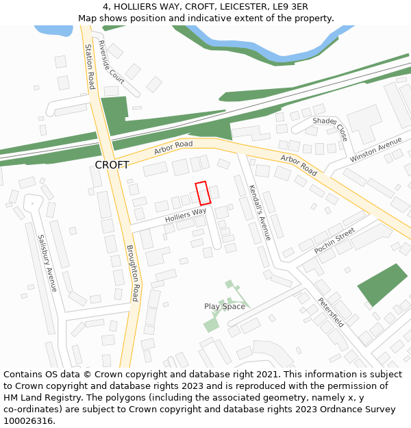 4, HOLLIERS WAY, CROFT, LEICESTER, LE9 3ER: Location map and indicative extent of plot