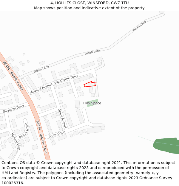 4, HOLLIES CLOSE, WINSFORD, CW7 1TU: Location map and indicative extent of plot