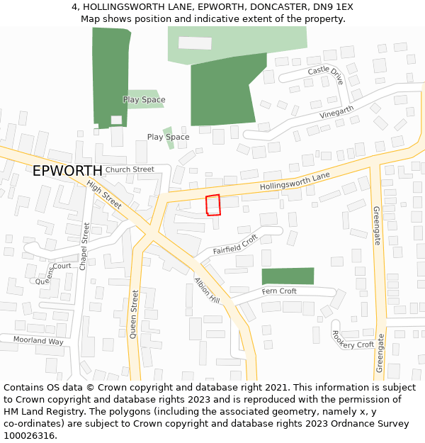 4, HOLLINGSWORTH LANE, EPWORTH, DONCASTER, DN9 1EX: Location map and indicative extent of plot