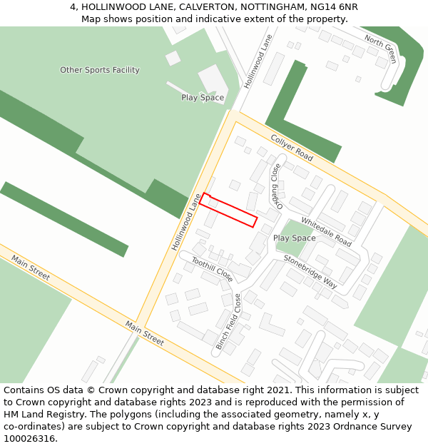 4, HOLLINWOOD LANE, CALVERTON, NOTTINGHAM, NG14 6NR: Location map and indicative extent of plot