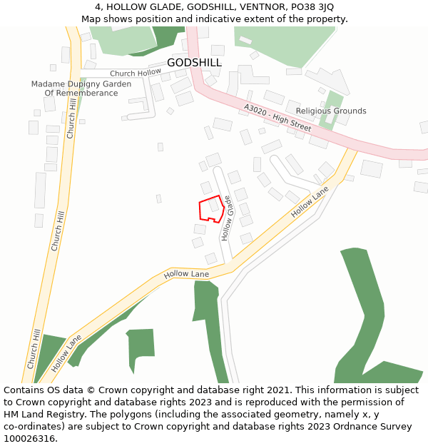 4, HOLLOW GLADE, GODSHILL, VENTNOR, PO38 3JQ: Location map and indicative extent of plot