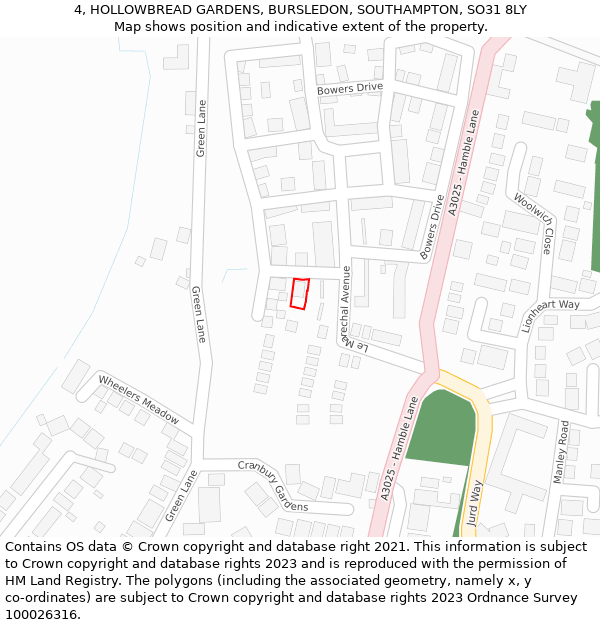 4, HOLLOWBREAD GARDENS, BURSLEDON, SOUTHAMPTON, SO31 8LY: Location map and indicative extent of plot