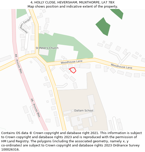 4, HOLLY CLOSE, HEVERSHAM, MILNTHORPE, LA7 7BX: Location map and indicative extent of plot