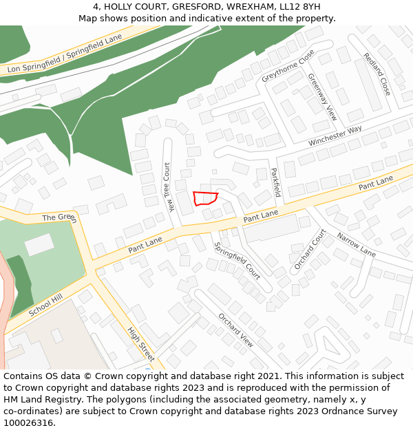 4, HOLLY COURT, GRESFORD, WREXHAM, LL12 8YH: Location map and indicative extent of plot