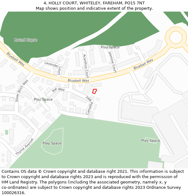 4, HOLLY COURT, WHITELEY, FAREHAM, PO15 7NT: Location map and indicative extent of plot