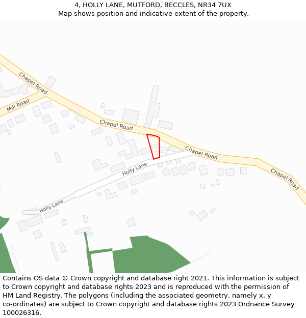 4, HOLLY LANE, MUTFORD, BECCLES, NR34 7UX: Location map and indicative extent of plot