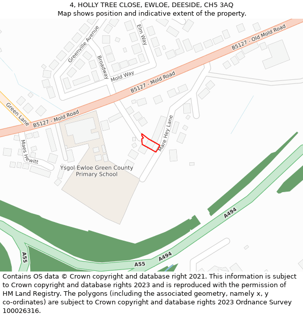 4, HOLLY TREE CLOSE, EWLOE, DEESIDE, CH5 3AQ: Location map and indicative extent of plot