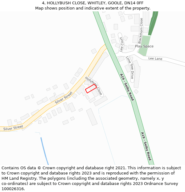 4, HOLLYBUSH CLOSE, WHITLEY, GOOLE, DN14 0FF: Location map and indicative extent of plot