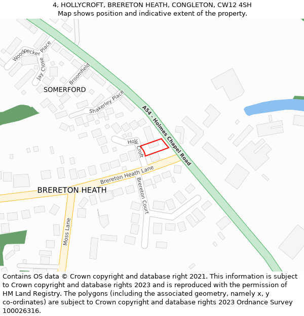 4, HOLLYCROFT, BRERETON HEATH, CONGLETON, CW12 4SH: Location map and indicative extent of plot