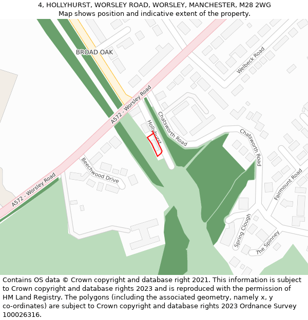 4, HOLLYHURST, WORSLEY ROAD, WORSLEY, MANCHESTER, M28 2WG: Location map and indicative extent of plot