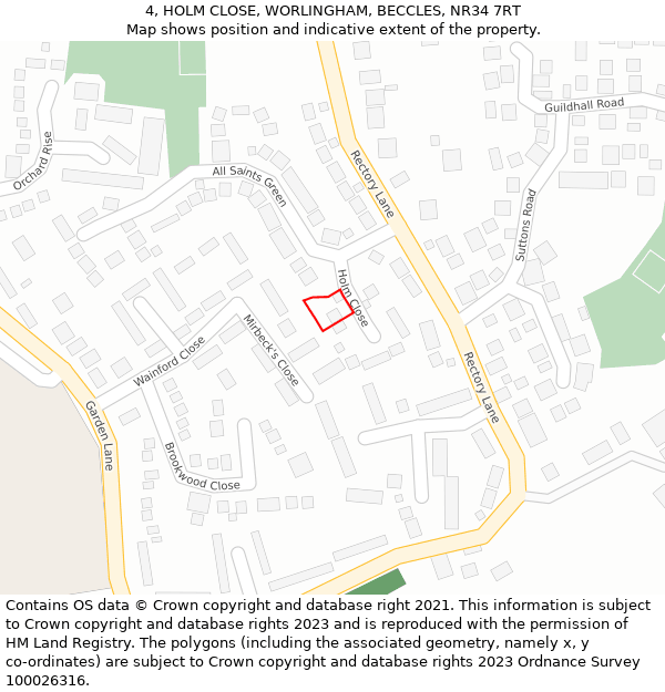 4, HOLM CLOSE, WORLINGHAM, BECCLES, NR34 7RT: Location map and indicative extent of plot