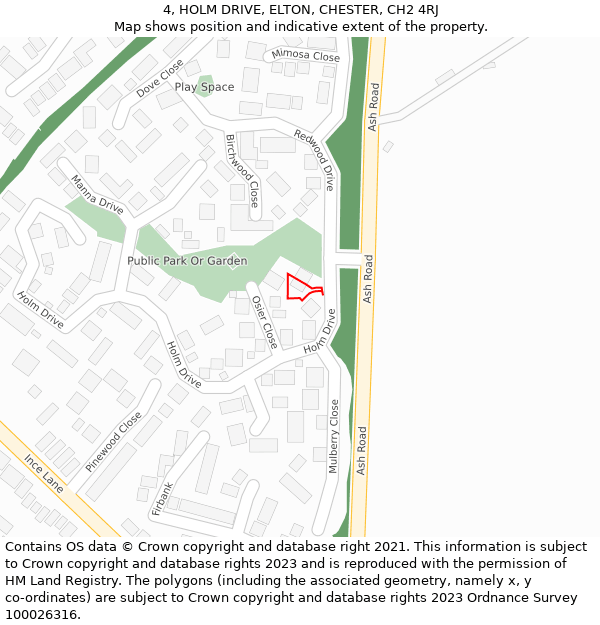 4, HOLM DRIVE, ELTON, CHESTER, CH2 4RJ: Location map and indicative extent of plot