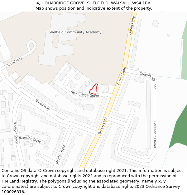 4, HOLMBRIDGE GROVE, SHELFIELD, WALSALL, WS4 1RA: Location map and indicative extent of plot