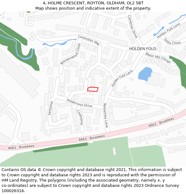 4, HOLME CRESCENT, ROYTON, OLDHAM, OL2 5BT: Location map and indicative extent of plot