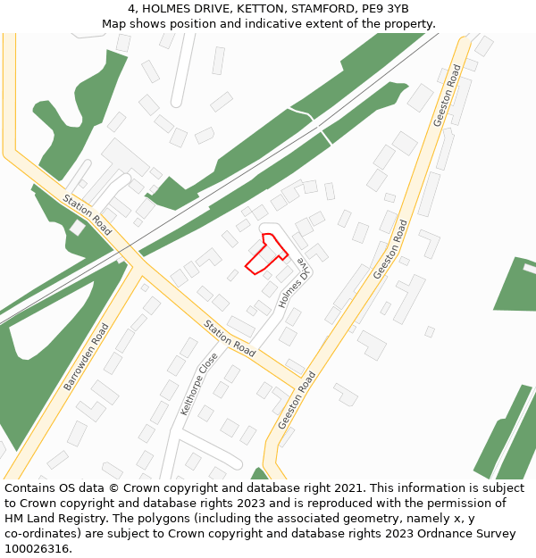 4, HOLMES DRIVE, KETTON, STAMFORD, PE9 3YB: Location map and indicative extent of plot