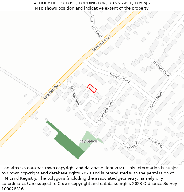 4, HOLMFIELD CLOSE, TODDINGTON, DUNSTABLE, LU5 6JA: Location map and indicative extent of plot