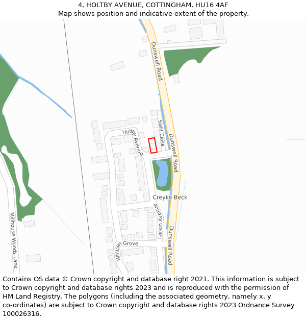 4, HOLTBY AVENUE, COTTINGHAM, HU16 4AF: Location map and indicative extent of plot