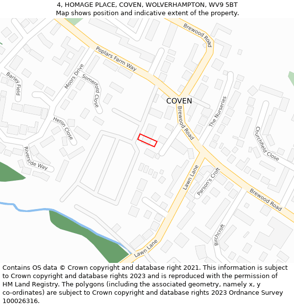 4, HOMAGE PLACE, COVEN, WOLVERHAMPTON, WV9 5BT: Location map and indicative extent of plot