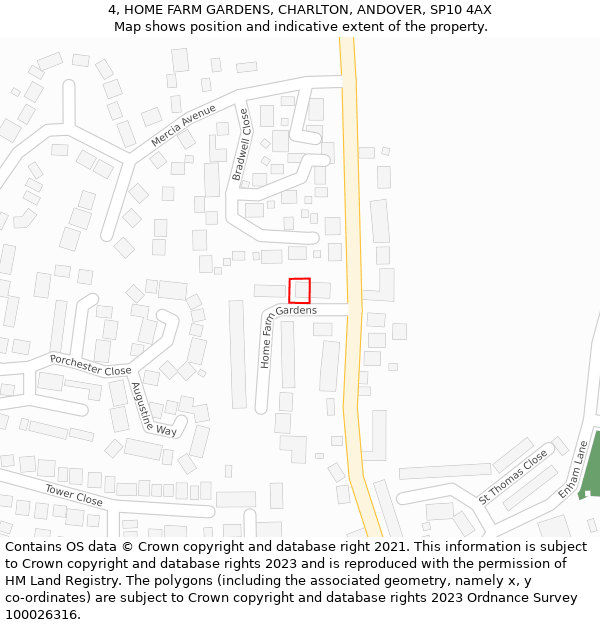 4, HOME FARM GARDENS, CHARLTON, ANDOVER, SP10 4AX: Location map and indicative extent of plot