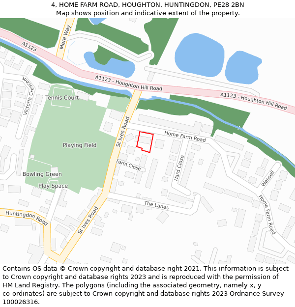 4, HOME FARM ROAD, HOUGHTON, HUNTINGDON, PE28 2BN: Location map and indicative extent of plot