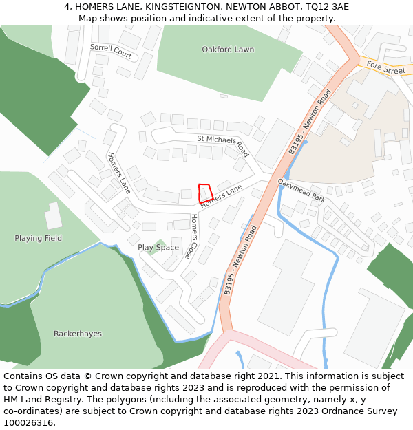 4, HOMERS LANE, KINGSTEIGNTON, NEWTON ABBOT, TQ12 3AE: Location map and indicative extent of plot