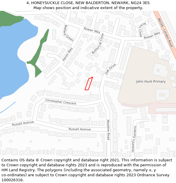 4, HONEYSUCKLE CLOSE, NEW BALDERTON, NEWARK, NG24 3ES: Location map and indicative extent of plot