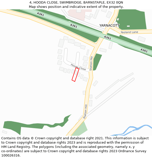 4, HOODA CLOSE, SWIMBRIDGE, BARNSTAPLE, EX32 0QN: Location map and indicative extent of plot