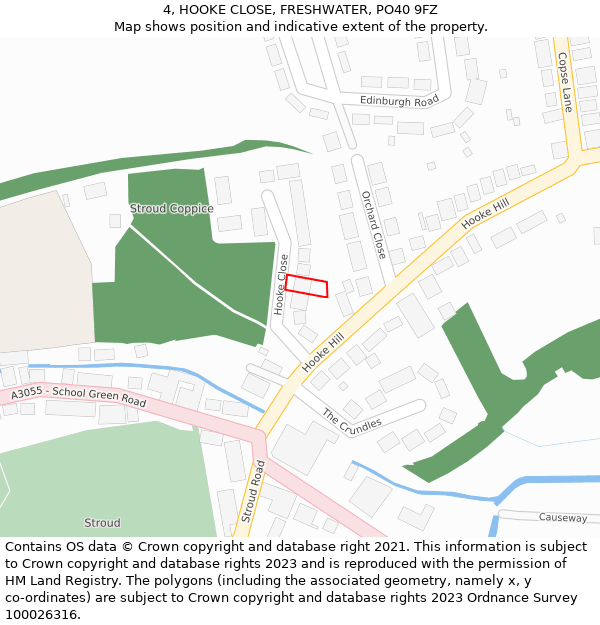 4, HOOKE CLOSE, FRESHWATER, PO40 9FZ: Location map and indicative extent of plot