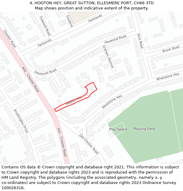 4, HOOTON HEY, GREAT SUTTON, ELLESMERE PORT, CH66 3TD: Location map and indicative extent of plot