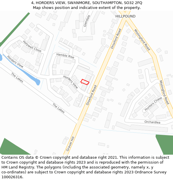 4, HORDERS VIEW, SWANMORE, SOUTHAMPTON, SO32 2FQ: Location map and indicative extent of plot