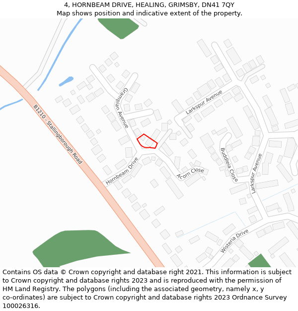 4, HORNBEAM DRIVE, HEALING, GRIMSBY, DN41 7QY: Location map and indicative extent of plot