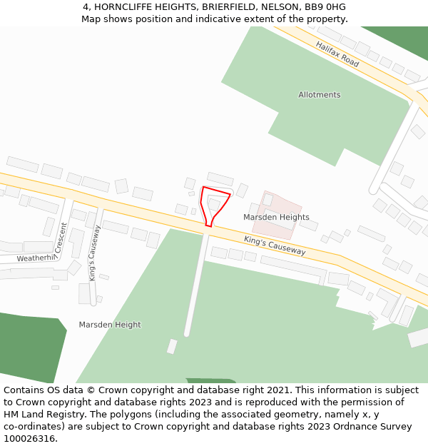 4, HORNCLIFFE HEIGHTS, BRIERFIELD, NELSON, BB9 0HG: Location map and indicative extent of plot