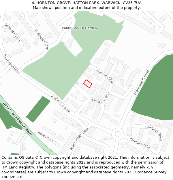 4, HORNTON GROVE, HATTON PARK, WARWICK, CV35 7UA: Location map and indicative extent of plot