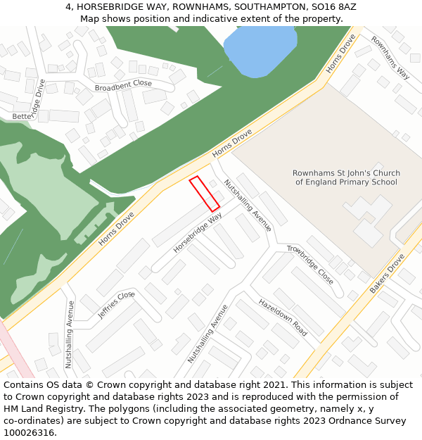 4, HORSEBRIDGE WAY, ROWNHAMS, SOUTHAMPTON, SO16 8AZ: Location map and indicative extent of plot