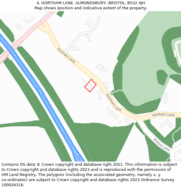 4, HORTHAM LANE, ALMONDSBURY, BRISTOL, BS32 4JH: Location map and indicative extent of plot