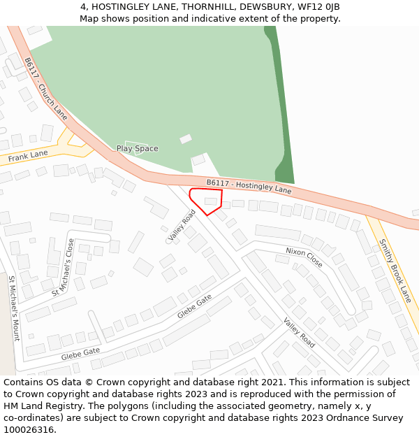 4, HOSTINGLEY LANE, THORNHILL, DEWSBURY, WF12 0JB: Location map and indicative extent of plot